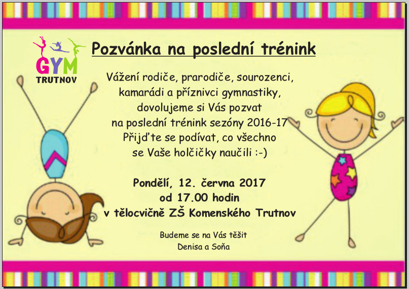 Pozvánka na poslední trénink sezóny 2016-17 (Denisa a Soňa)